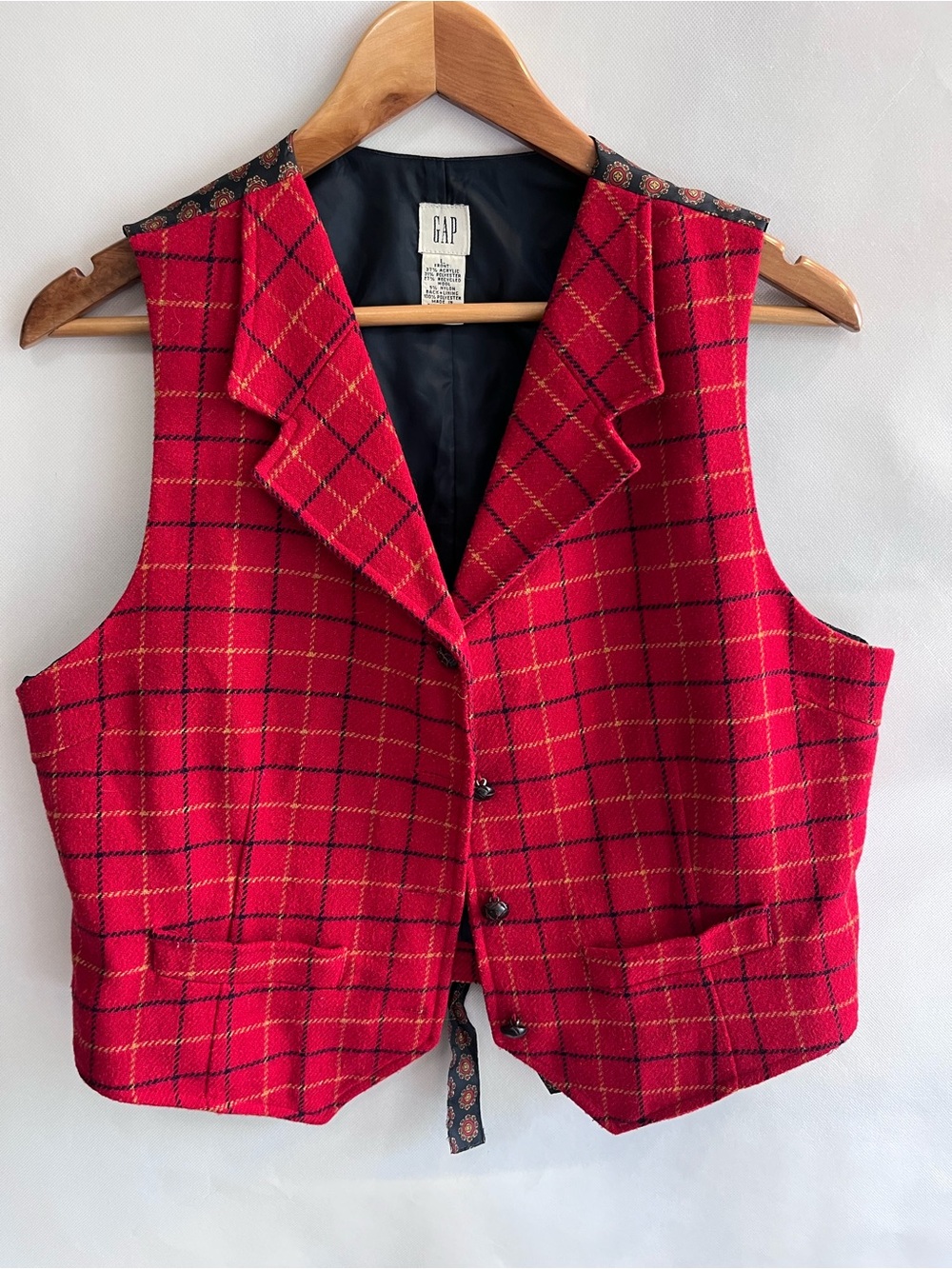 Vintage Gap Wool Blend Red Plaid Vest 90’s Y2K